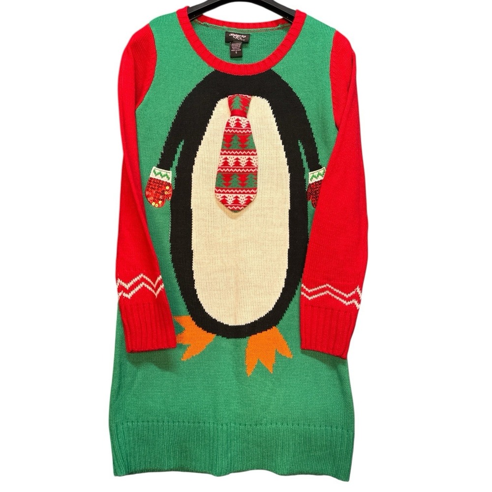 Hooked Up Ugly Christmas Sweater Size Small Penguin Tie